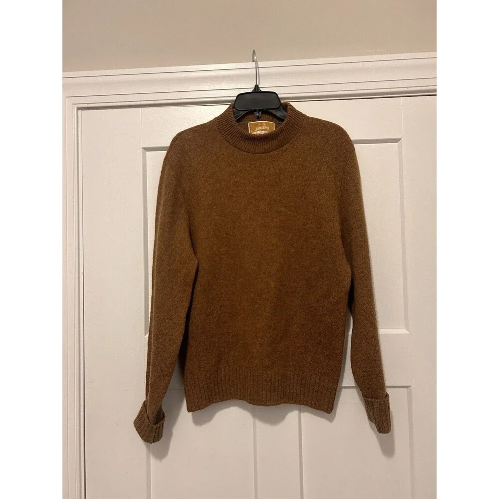 Vintage 80’s Jantzen Sweater Mens Large Tan Brown Wool Knit Crew Neck USA Made - Picture 1 of 4